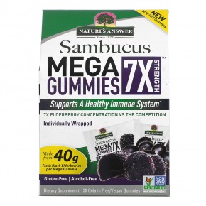 Nature's Answer, Sambucus Mega Gummies 7X Strength, черная бузина, 30 вегетарианских жевательных мармеладок без желатина в Москве - eco-herb.ru | фото