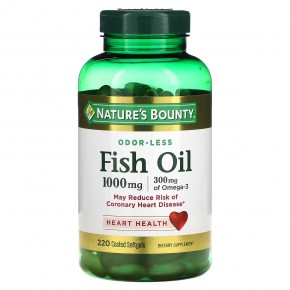 Nature's Bounty, рыбий жир, 1000 мг, 220 капсул в оболочке - описание