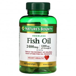 Nature's Bounty, рыбий жир без запаха, 2400 мг, 90 капсул, покрытых оболочкой (1200 мг в 1 капсуле) - описание