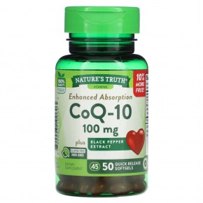 Nature's Truth, CoQ-10, Enhanced Absorption, 100 mg, 50 Quick Release Softgels - описание