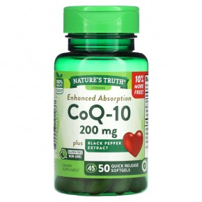 Nature's Truth, Enhanced Absorbs, CoQ-10, 200 мг, 50 капсул с быстрым высвобождением в Москве - eco-herb.ru | фото