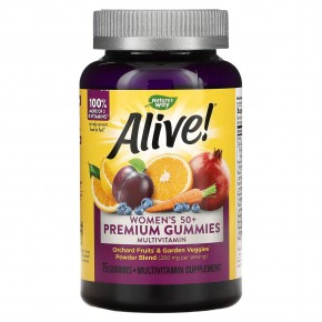 Nature's Way, Alive!, мультивитамины премиального качества для женщин старше 50 лет, со вкусом вишни и винограда, 75 жевательных таблеток - описание