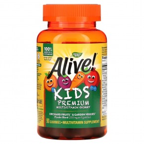 Nature's Way, Alive!, мультивитамины премиального качества для детей, со вкусом вишни, винограда и апельсина, 90 жевательных таблеток - описание