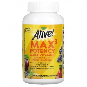 Nature's Way, Живой! Полный мультивитаминный комплекс для взрослых Max3 Potency, с железом, 180 таблеток - описание