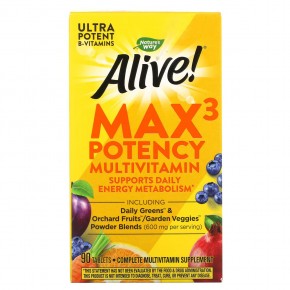 Nature's Way, Alive! Max3 Potency, мультивитамины, 90 таблеток - описание