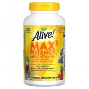 Nature's Way, Alive! Max3 Potency, полный мультивитаминный комплекс для взрослых, без добавленного железа, 180 таблеток в Москве - eco-herb.ru | фото