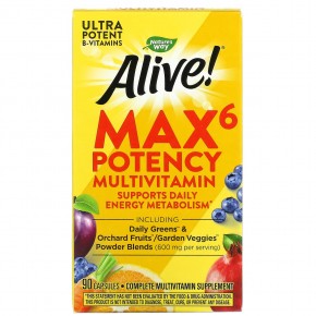 Nature's Way, Alive! Max6 Potency, мультивитамины, 90 капсул в Москве - eco-herb.ru | фото