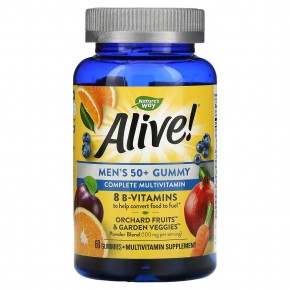 Nature's Way, Alive! жевательные мультивитамины для мужчин старше 50 лет, фруктовый вкус, 60 жевательных таблеток - описание