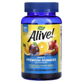 Nature's Way, Alive!, мультивитамины премиального качества для мужчин, со вкусом апельсина, винограда и вишни, 75 жевательных таблеток - описание