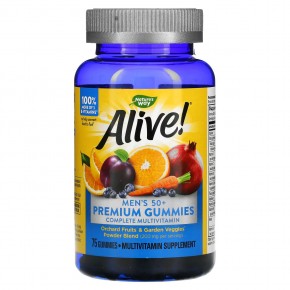 Nature's Way, Alive! полный комплекс мультивитаминов премиального качества для мужчин старше 50 лет, со вкусом апельсина, винограда и вишни, 75 жевательных конфет - описание