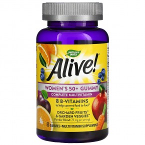 Nature's Way, Alive! Alive!, жевательные витамины для женщин после 50 лет, со вкусом фруктов, 60 жевательных таблеток - описание