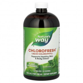 Nature's Way, Chlorofresh, жидкий хлорофилл, со вкусом мяты, 132 мг, 480 мл (16 жидк. унций) (132 мг в 2 ст. л.) - описание