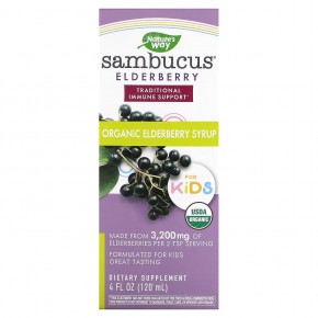 Nature's Way, Kids Sambucus®, традиционный органический сироп для поддержки иммунитета, для детей от 1 года, 120 мл (4 жидк. унции) в Москве - eco-herb.ru | фото