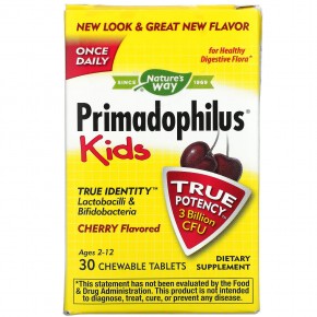 Nature's Way, Primadophilus, для детей, со вкусом вишни, 3 млрд КОЕ, 30 жевательных таблеток - описание