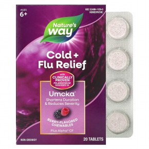 Nature's Way, Umcka, жевательные таблетки для облегчения простуды и гриппа, для детей от 6 лет, ягодный вкус, 20 таблеток в Москве - eco-herb.ru | фото