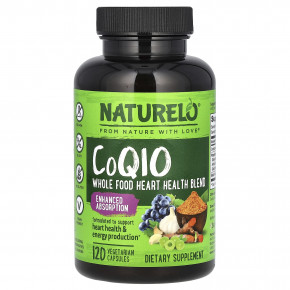 NATURELO, CoQ10, смесь из цельных продуктов для здоровья сердца, 120 вегетарианских капсул - описание | фото