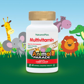 NaturesPlus, Animal Parade® Gold, жевательные мультивитамины для детей, со вкусом вишни, 60 таблеток в форме животных в Москве - eco-herb.ru | фото