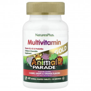 NaturesPlus, Animal Parade® Gold, жевательные мультивитамины для детей, со вкусом вишни, винограда и апельсина, 60 таблеток в форме животных - подробнее NaturesPlus, Animal Parade® Gold, жевательные мультивитамины для детей, со вкусом вишни, винограда и апельсина, 60 таблеток в форме животных - описание