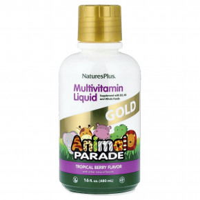 NaturesPlus, Animal Parade® Gold, жидкая мультивитаминная добавка, со вкусом тропических ягод, 480 мл (16 жидк. унций) - описание | фото