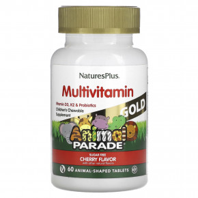 NaturesPlus, Animal Parade Gold, мультивитаминная добавка для детей, вишня, 60 таблеток в форме животных - описание