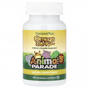 NaturesPlus, Animal Parade®, омега 3/6/9 для детей, натуральный лимонный вкус, 90 жевательных таблеток - описание | фото