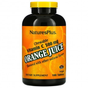 NaturesPlus, Апельсиновый сок, жевательный витамин C, 500 мг, 180 таблеток - описание