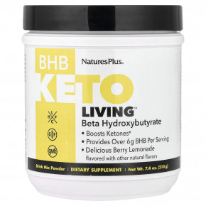NaturesPlus, BHB Keto Living™, вкусный ягодный лимонад, 210 г (7,4 унции) - описание | фото