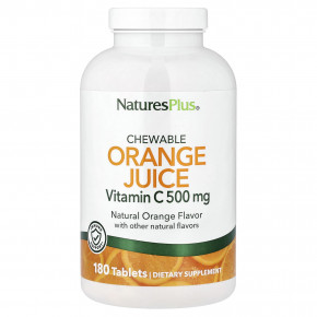 NaturesPlus, жевательный апельсиновый сок, витамин C, натуральный апельсин, 180 таблеток - описание | фото