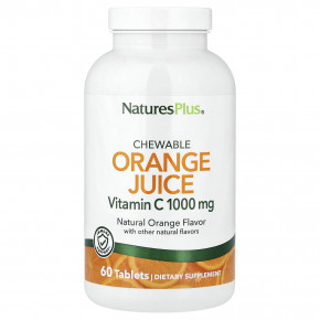 NaturesPlus, жевательный апельсиновый сок, витамин C, натуральный апельсин, 60 таблеток - описание | фото