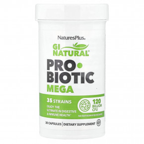 NaturesPlus, GI Natural® Probiotic Mega, пробиотики, 120 млрд КОЕ, 30 капсул - описание | фото