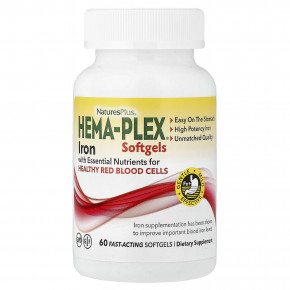NaturesPlus, Hema-Plex®, железо, 60 капсул быстрого действия - описание | фото