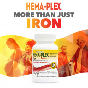 NaturesPlus, Hema-Plex®, железо с незаменимыми питательными веществами для здоровых эритроцитов, 60 таблеток медленного высвобождения в Москве - eco-herb.ru | фото