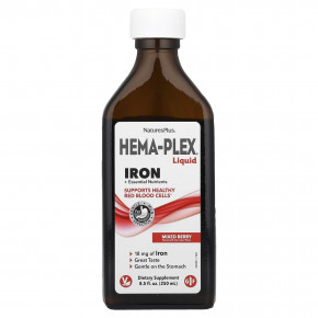 NaturesPlus, Hema-Plex® Liquid, железо и необходимые питательные вещества, ягодное ассорти, 250 мл (8,5 жидк. Унции) в Москве - eco-herb.ru | фото