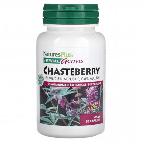 NaturesPlus, Herbal Actives, Chasteberry, 150 мг, 60 веганских капсул - описание | фото