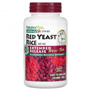 NaturesPlus, Herbal Actives, красный ферментированный рис, 600 мг, 120 мини-таблеток (300 мг в 1 таблетке) - описание