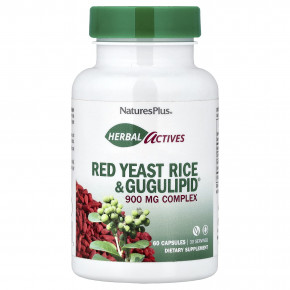 NaturesPlus, Herbal Actives, красный ферментированный рис и Gugulipid®, 60 капсул - описание | фото