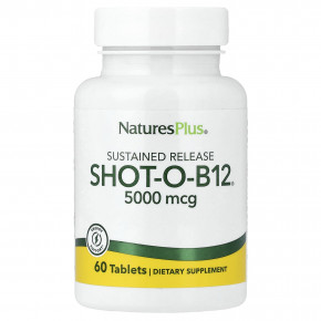 NaturesPlus, Shot-O-B12®, длительное высвобождение, 5000 мкг, 60 таблеток - описание | фото