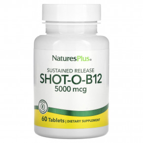 NaturesPlus, Shot-O-B12 с замедленным высвобождением, 5000 мкг, 60 таблеток - описание | фото