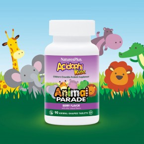 NaturesPlus, Source of Life, Animal Parade, AcidophiKidz, детские жевательные таблетки, натуральный вишневый вкус, 90 таблеток в форме животных в Москве - eco-herb.ru | фото