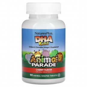 NaturesPlus, Source of Life, Animal Parade, ДГК для детей, детские жевательные таблетки, натуральный вишневый вкус, 90 таблеток в форме животных - описание | фото