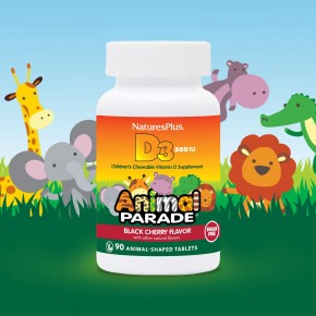 NaturesPlus, Source of Life, Animal Parade, витамин D3, без сахара, с натуральным вкусом черешни, 12,5 мкг (500 МЕ), 90 таблеток в форме животных в Москве - eco-herb.ru | фото