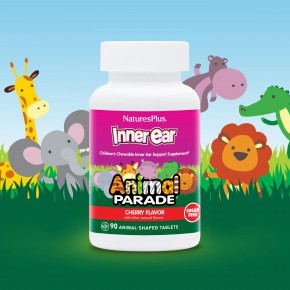 NaturesPlus, Animal Parade, жевательная добавка для поддержки здоровья внутреннего уха, для детей, с вишневым вкусом, 90 таблеток в форме животных в Москве - eco-herb.ru | фото