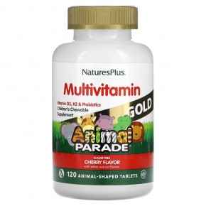 NaturesPlus, Source of Life, Animal Parade Gold, добавка для детей с мультивитаминами и микроэлементами, натуральный ароматизатор «Вишня», 120 таблеток в форме животных - описание
