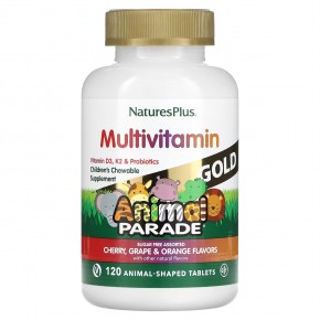 NaturesPlus, Source of Life, Animal Parade Gold, жевательные мультивитамины с микроэлементами для детей, ассорти, 120 таблеток в форме животных - описание