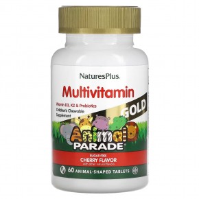 NaturesPlus, Source of Life, Animal Parade Gold, жевательные мультивитамины с микроэлементами для детей, со вкусом вишни, 60 таблеток в форме животных - описание