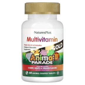 NaturesPlus, Source of Life, Animal Parade Gold, жевательные мультивитамины с микроэлементами для детей, в ассортименте, 60 таблеток в форме животных - описание