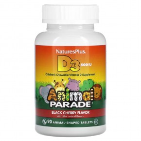 NaturesPlus, Source of Life, Animal Parade, витамин D3, со вкусом натуральной черешни, 500 МЕ, 90 таблеток в форме животных - описание