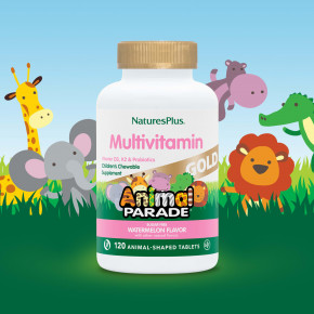 NaturesPlus, Source of Life Animal Parade Gold, жевательная мультивитаминная добавка с микроэлементами для детей, со вкусом арбуза, 120 таблеток в форме животных в Москве - eco-herb.ru | фото