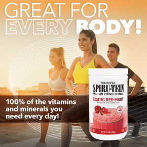 NaturesPlus, Spiru-Tein®, протеиновый порошок, со вкусом экзотических красных фруктов, 504 г (1,1 фунта) в Москве - eco-herb.ru | фото