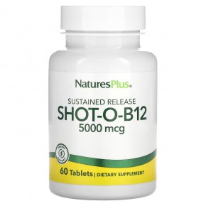 NaturesPlus, Shot-O-B12 с замедленным высвобождением, 5000 мкг, 60 таблеток в Москве - eco-herb.ru | фото